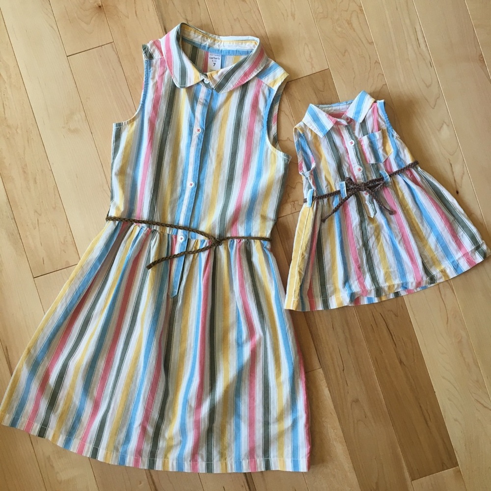 Sister matching, Carters striped dresses